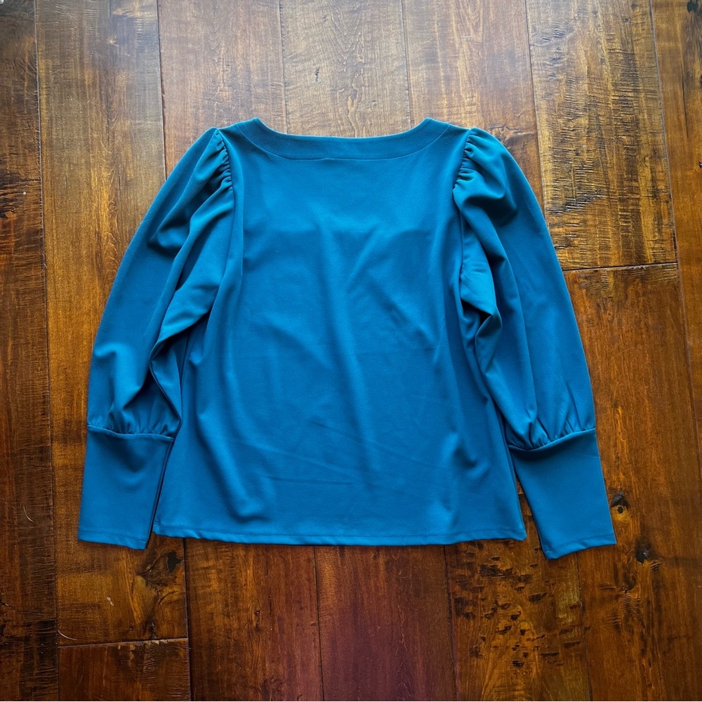 NWOT Ann Taylor Teal Square Neck Blouse - Picture 2 of 4